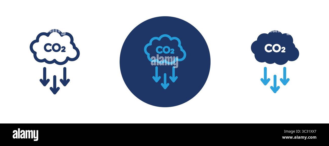Trois nuages avec du CO2 et du CO2 dessus. Les nuages tombent et le CO2 est libéré Illustration de Vecteur
