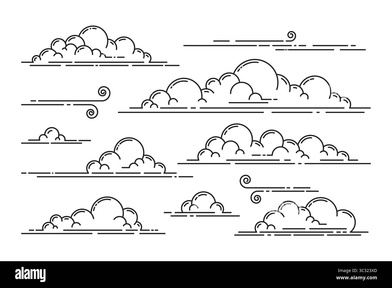 Les nuages stylisés flottent avec un design d'élégance au trait simple. Illustration de Vecteur