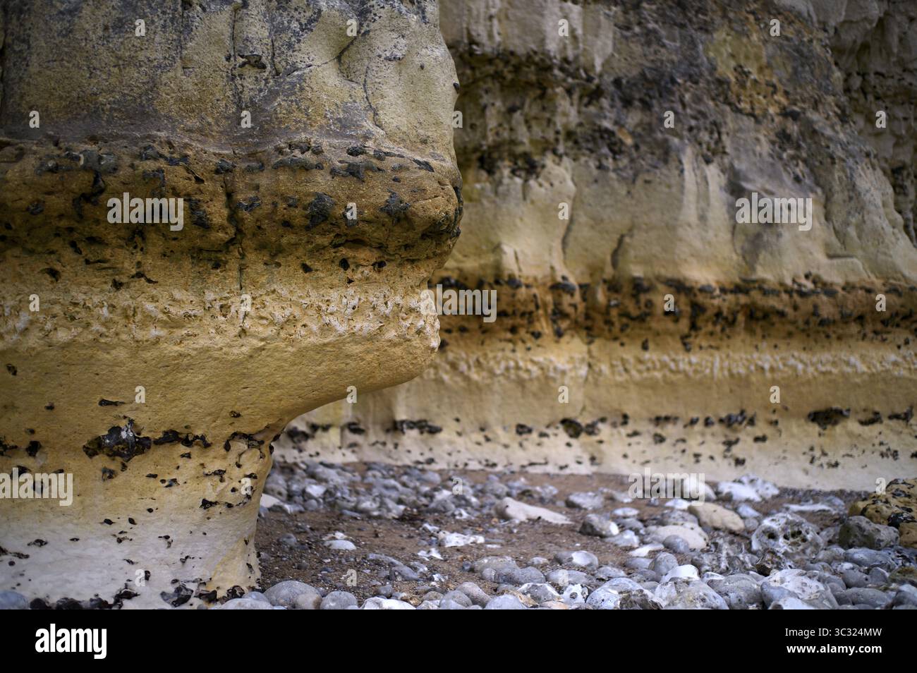 Formation rocheuse, roches, structures rocheuses géologiques, cailloux, cailloux, Yport, Côte d'Albâtre, la Côte d'Albatre, Normandie, Seine-maritime, France Banque D'Images