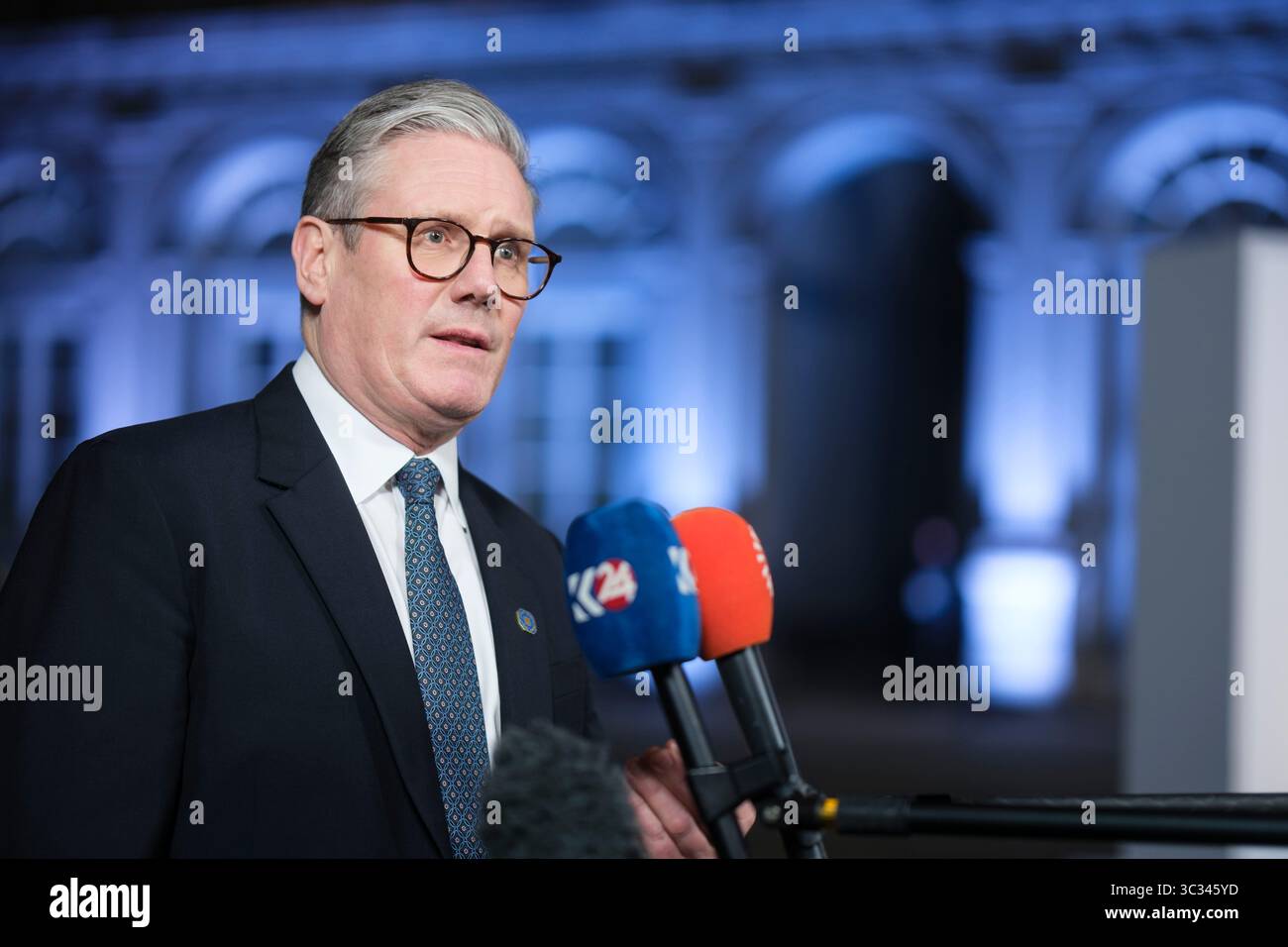 Belgique, Bruxelles, le 3 février 2025 : Sir Keir Starmer, premier ministre du Royaume-Uni, s'adresse aux médias avant une réunion des dirigeants de l'UE au t Banque D'Images