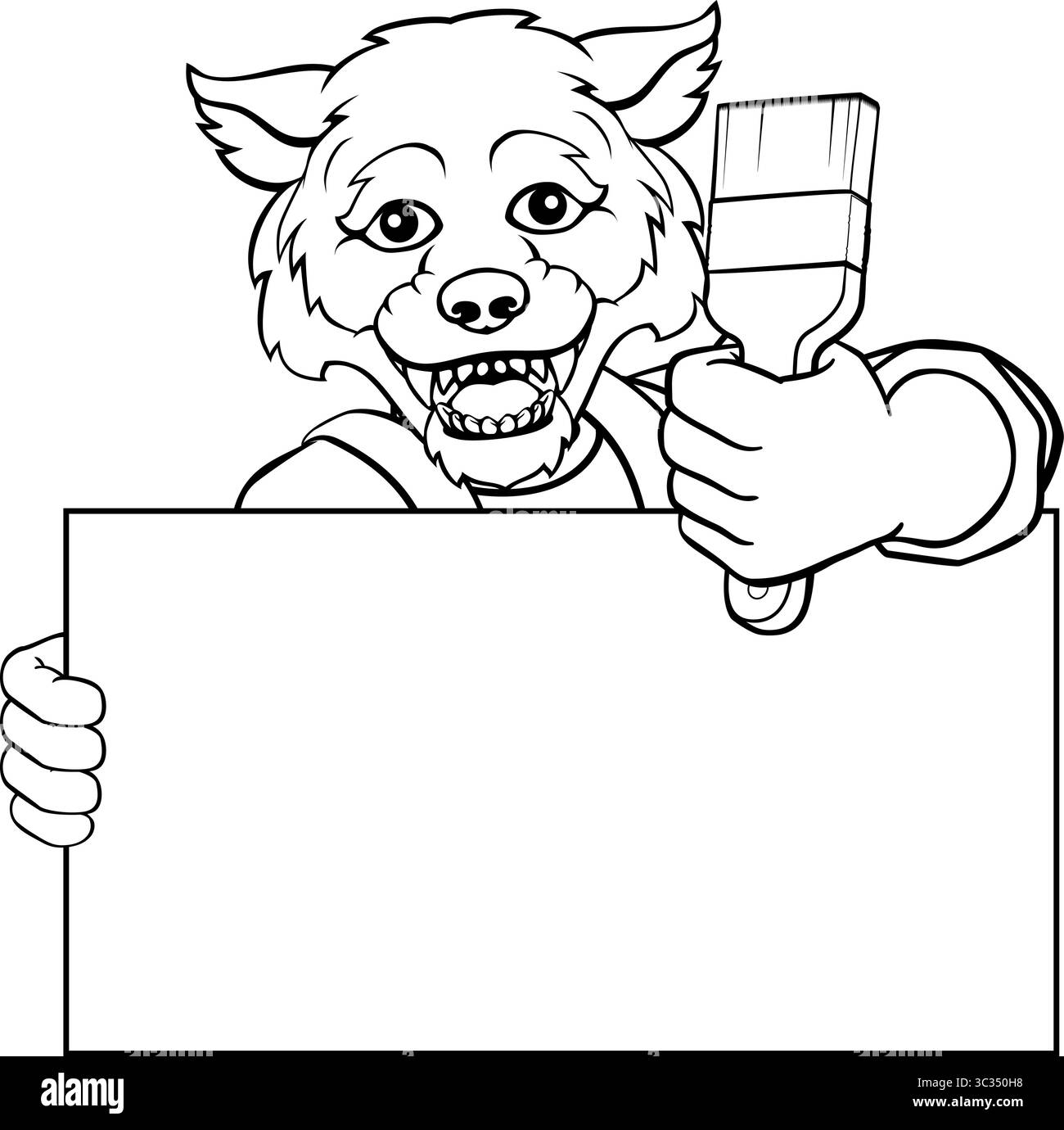 Wolf Painter Decorator Pinceau Mascot Man Illustration de Vecteur