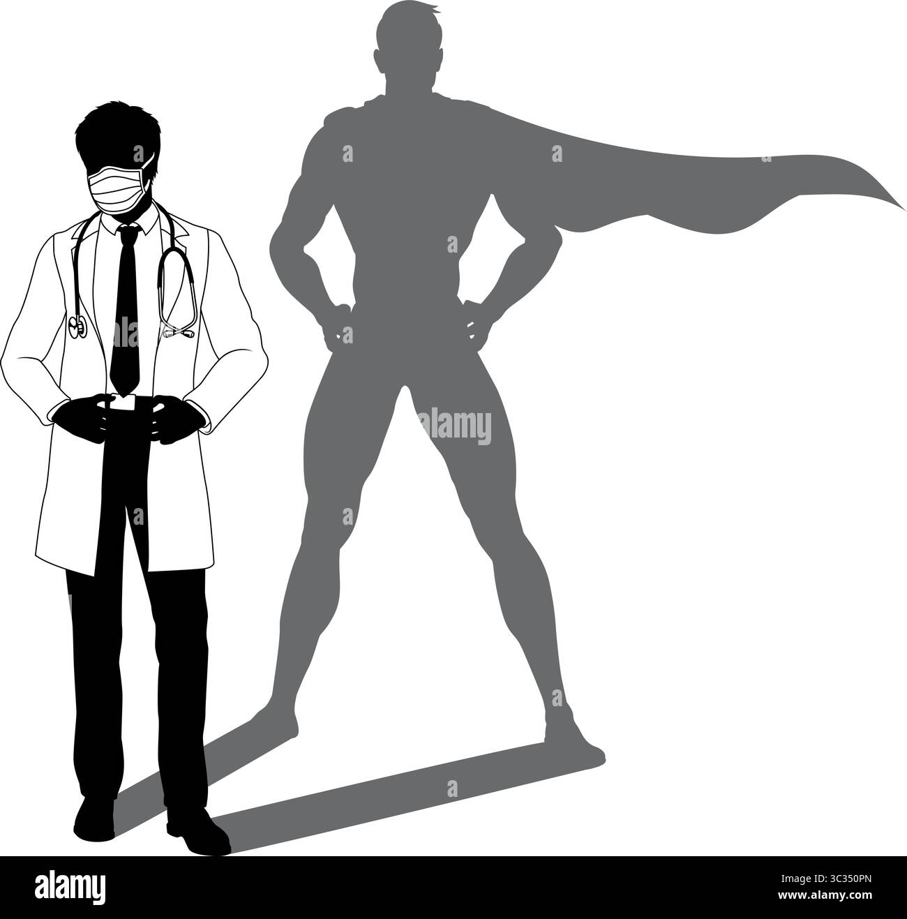Super-héros Doctor avec Super Hero Shadow Silhouette Illustration de Vecteur