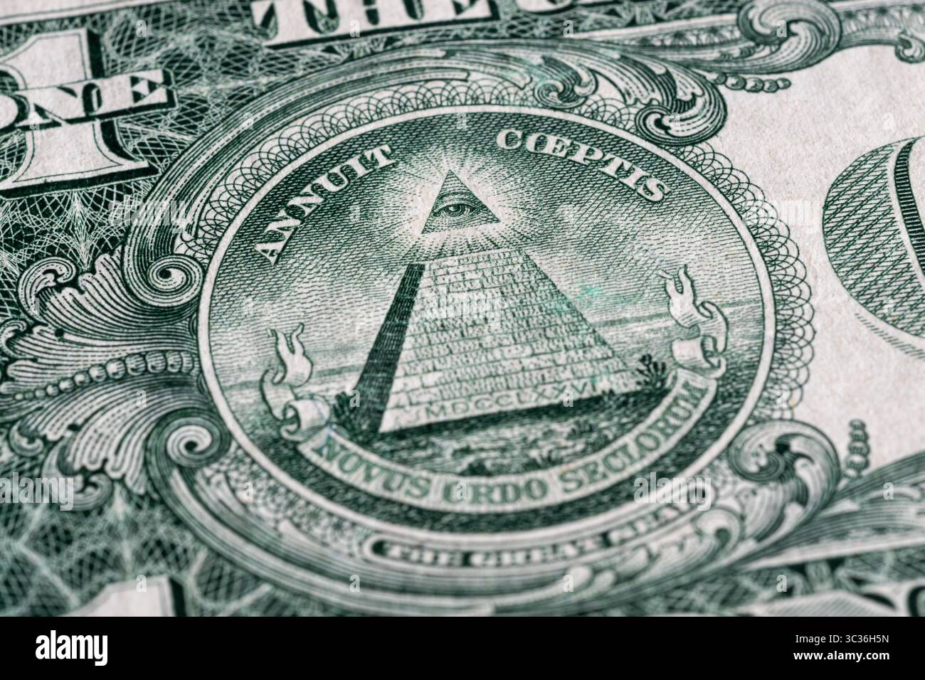 Oeil de providence sur le revers d'un billet de 1 dollar, détail de la monnaie américaine Banque D'Images