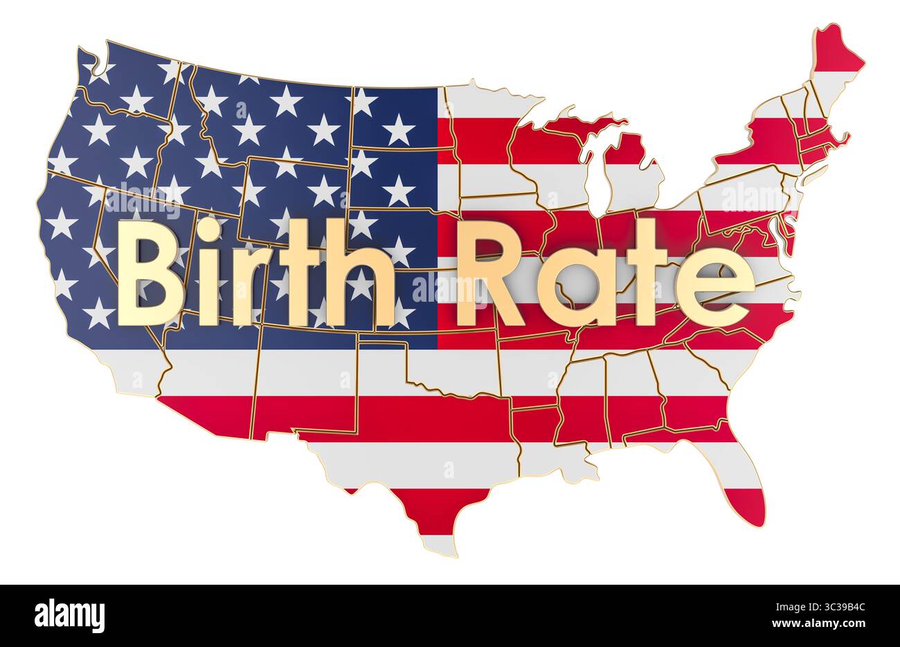 Concept de taux de natalité aux États-Unis. Rendu 3D isolé sur fond blanc Banque D'Images