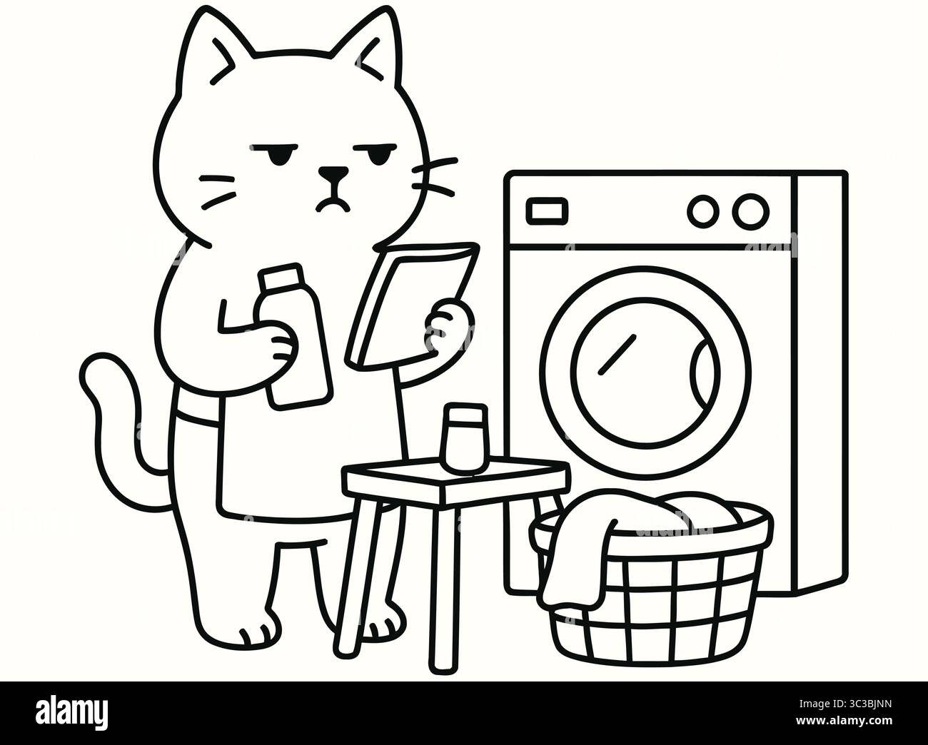 Grumpy Cat faisant lessive illustration drôle Adulting Line Art Illustration de Vecteur
