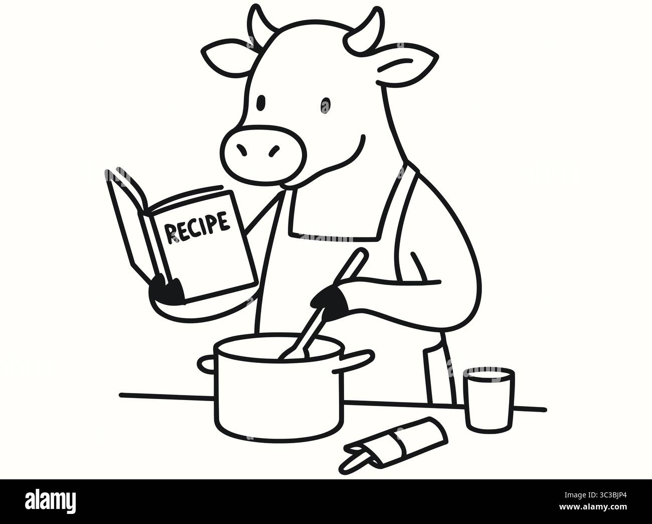 Cute Cooking avec livre de recettes illustration d'art au trait minimaliste Illustration de Vecteur