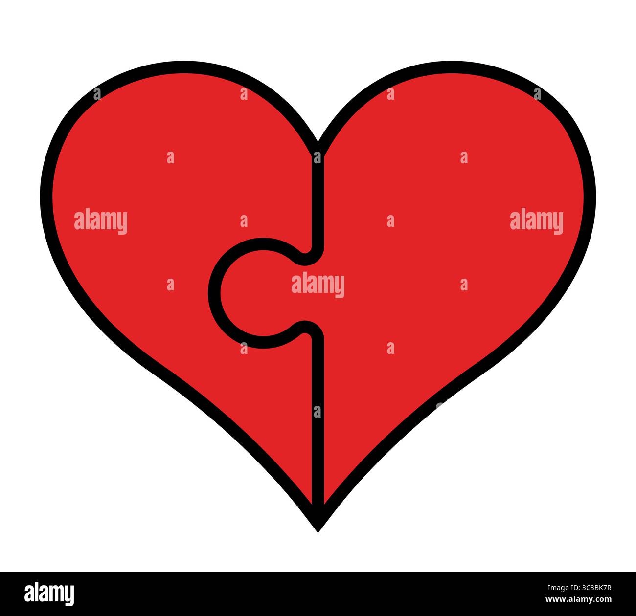 symbole de coeur composé de deux pièces de puzzle, illustration de deux moitiés d'une forme de coeur isolé sur blanc Illustration de Vecteur