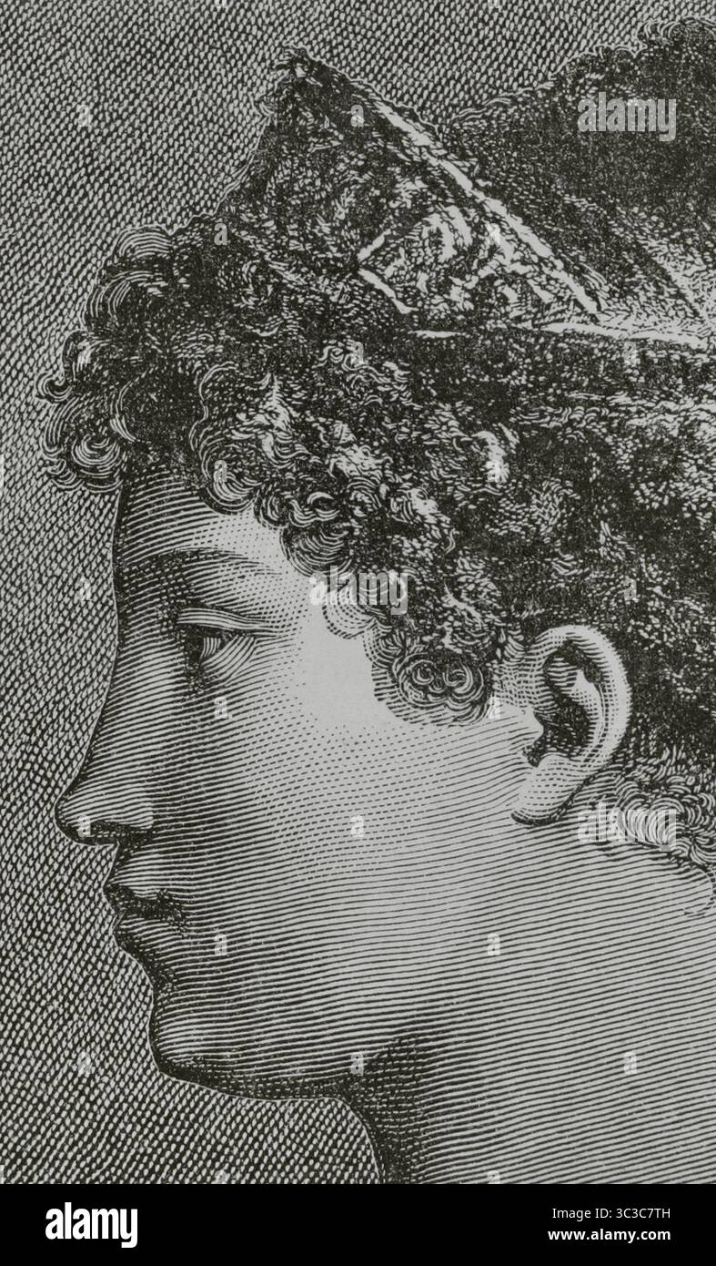Marie Louise (1791-1847) Archiduchesse d'Autriche, princesse de Hongrie et de Bohême. Impératrice de France (1810-1814) deuxième épouse de Napoléon Bonaparte. Portrait de l'impératrice Marie Louise, d'après Pierre-Paul Prud'hon (1758-1823), v. 1810. Gravure par Huyot. Détail. Directoire, Consulat et Empire. Moeurs et usages, lettres, sciences et arts. France, 1795-1815” (Annuaire, Consulat et Empire de France. Coutumes et traditions, lettres, sciences et art. France, 1795-1815), de Paul Lacroix. Publié à Paris, 1884. Banque D'Images
