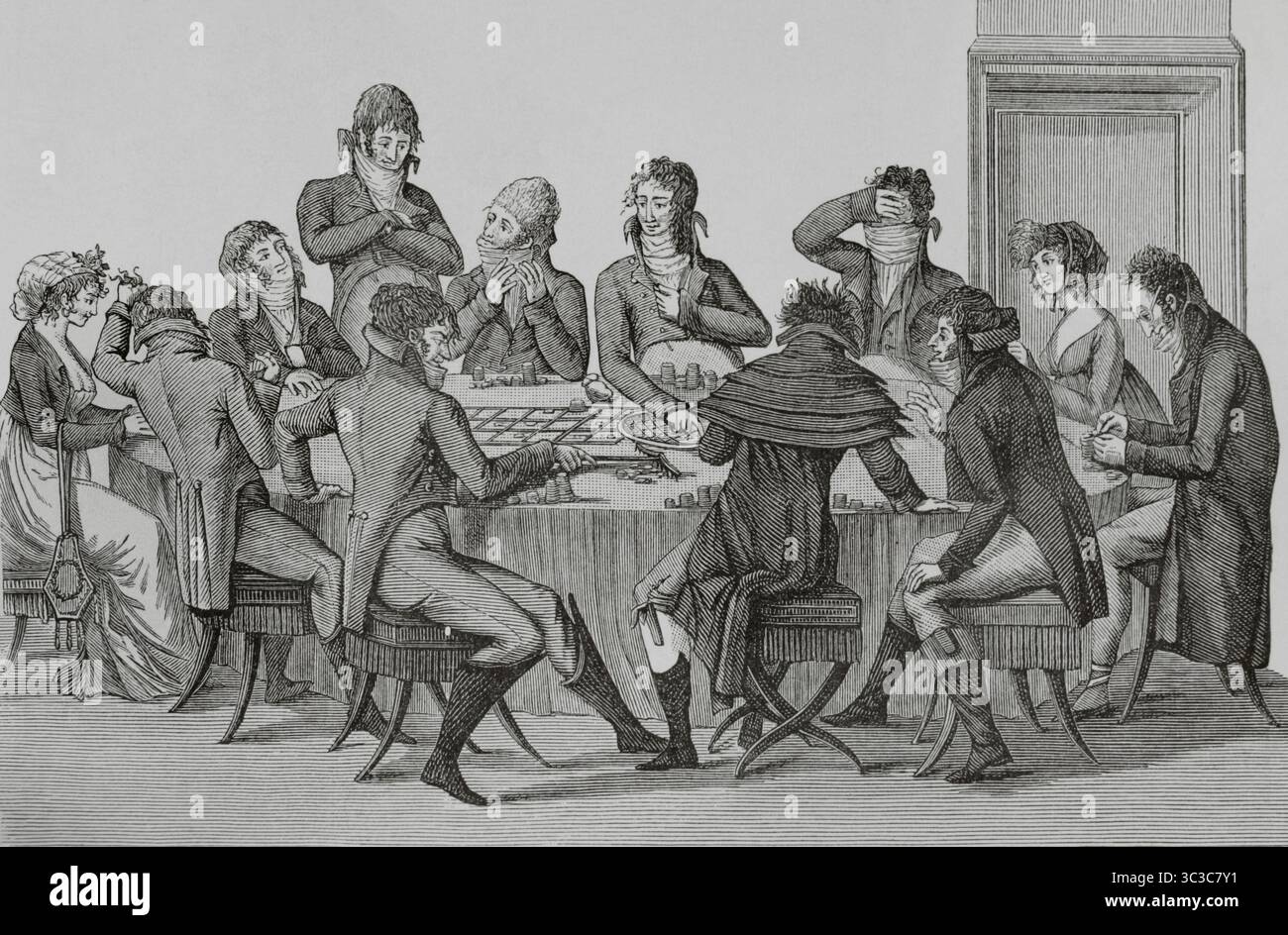 France. Le jeu de roulette, c. 1800. Gravure. Directoire, Consulat et Empire. Moeurs et usages, lettres, sciences et arts. France, 1795-1815” (Annuaire, Consulat et Empire de France. Coutumes et traditions, lettres, sciences et art. France, 1795-1815), de Paul Lacroix. Publié à Paris, 1884. Banque D'Images