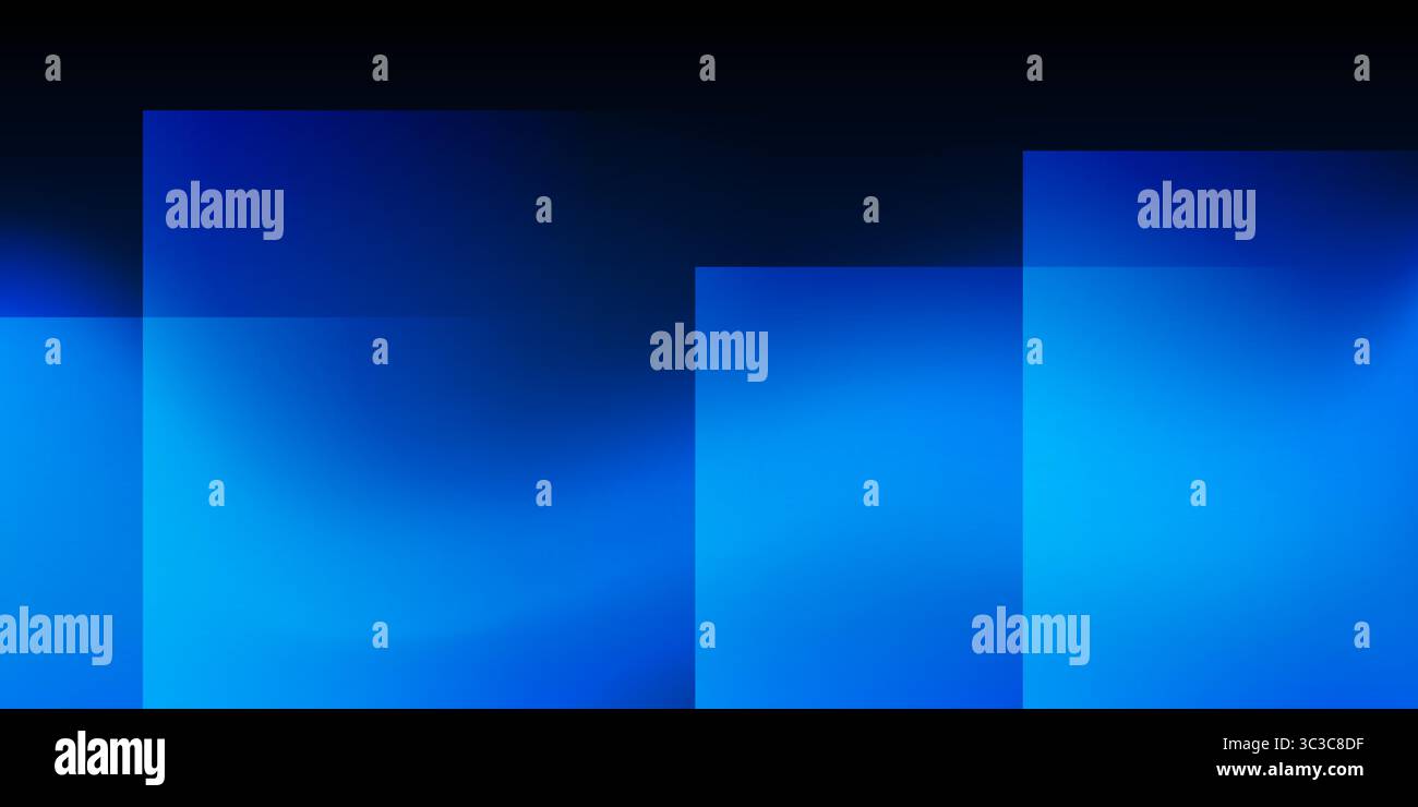 Un design abstrait moderne avec un fond bleu dégradé lisse et un motif de carrés transparents superposés. Couleurs harmonieuses, professionnelles Illustration de Vecteur