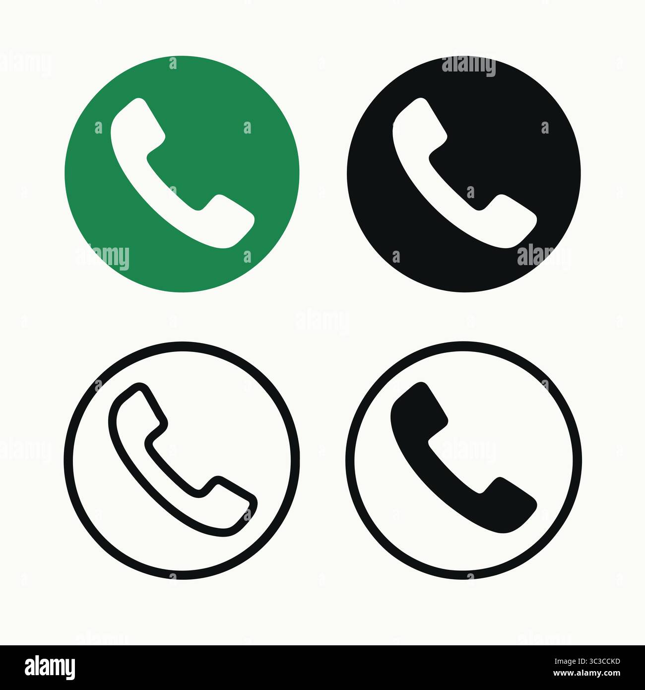 Une illustration graphique élégante avec un ensemble de quatre icônes de téléphone en deux variations de couleur : vert et noir. Illustration de Vecteur