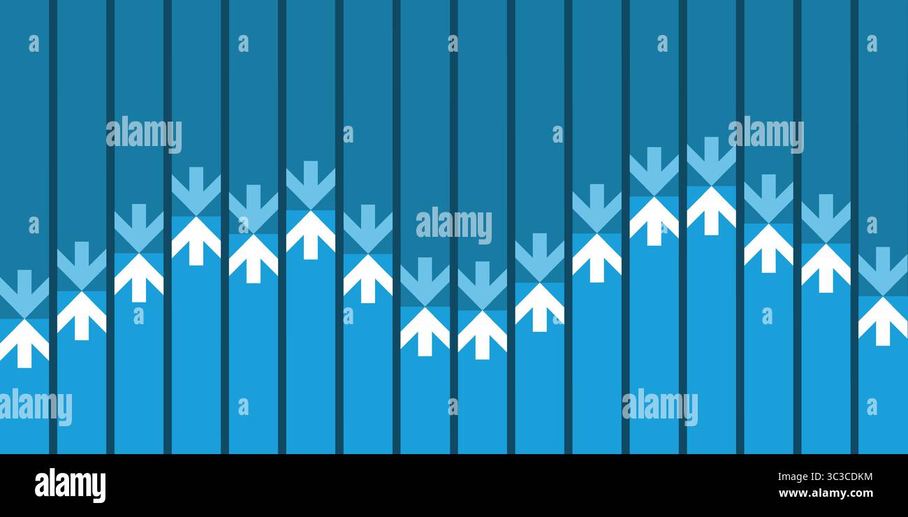Fond abstrait moderne avec des barres bleues cértiques et des flèches blanches pointant vers le bas, idéal pour les présentations d'affaires, infographies, mettant en évidence la cause- Illustration de Vecteur