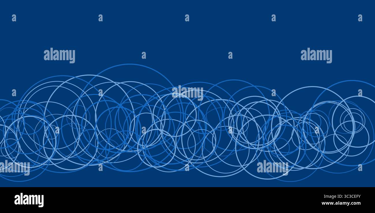 Un fond abstrait bleu présente des cercles interconnectés, formant un motif géométrique dynamique. Les formes répétitives et la couleur uniforme créent un visu Illustration de Vecteur