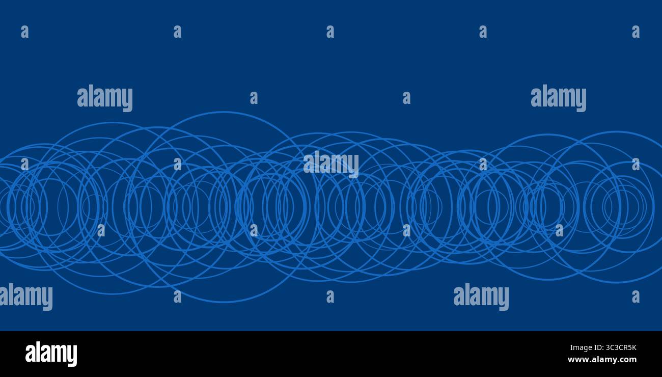 Un fond abstrait bleu présente des cercles interconnectés, formant un motif géométrique dynamique. Les formes répétitives et la couleur uniforme créent un visu Illustration de Vecteur