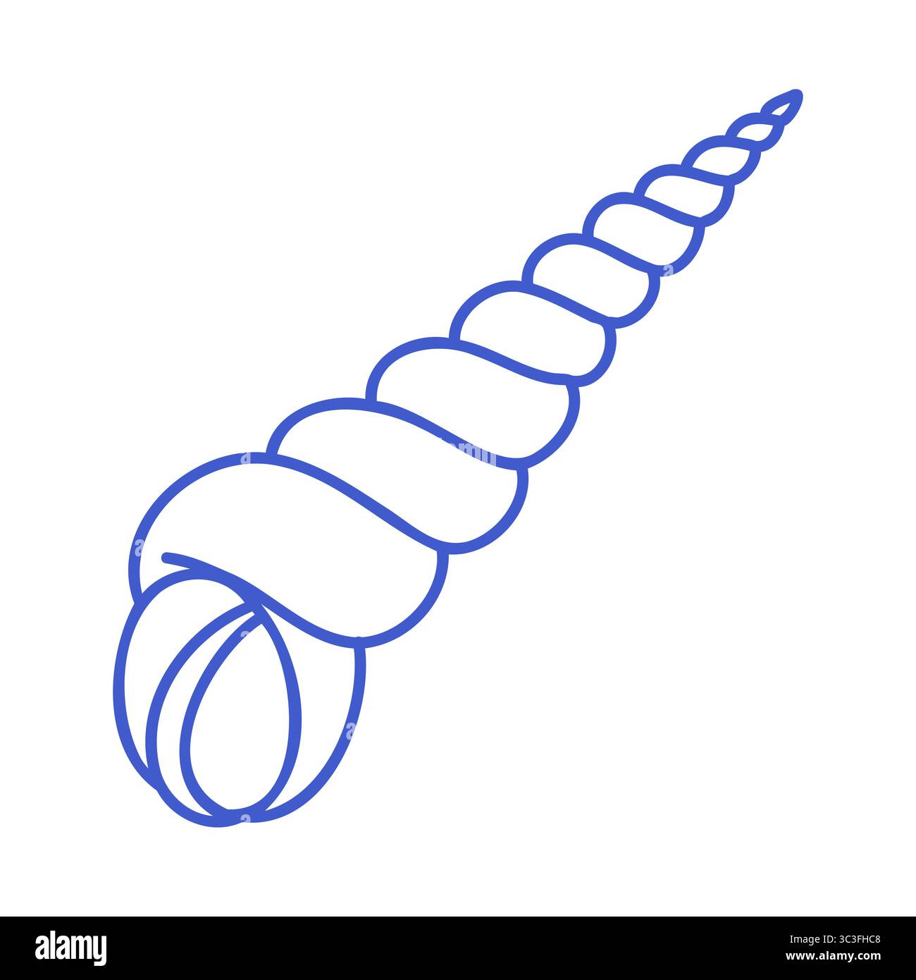 Long coquillage en spirale dans le style artistique de ligne bleu marine. Contour vectoriel modifiable. Illustration d'icône minimaliste. Illustration de Vecteur