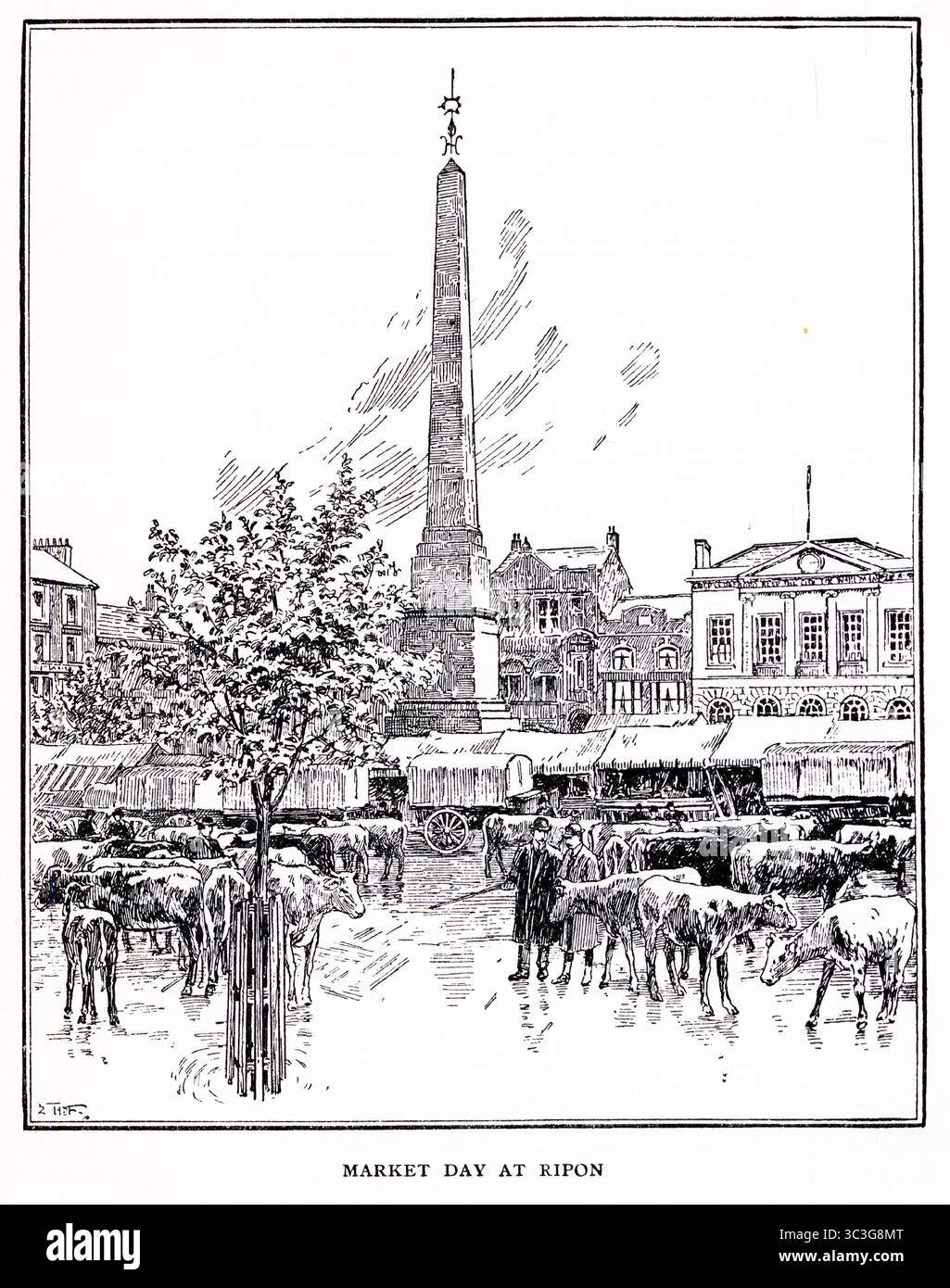 Market Day at Ripon au début des années 1900, du livre à travers le North Country de H. Russell Ford, publié par Humphrey Milford en 1931 comme un seul volume dans une série de lecteurs par Herbert Strang Banque D'Images