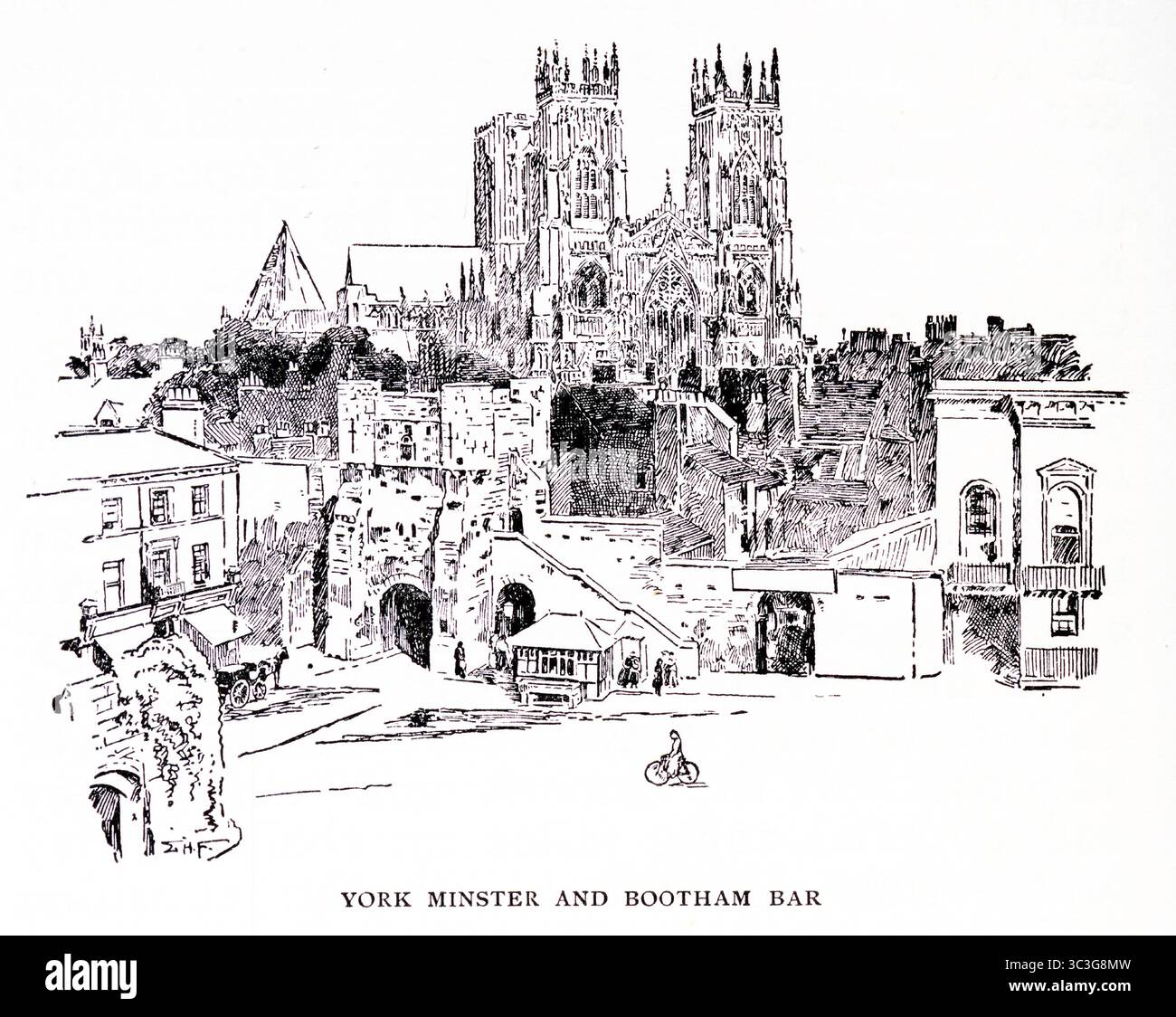 York Minster et Bootham Bar au début des années 1900, du livre Through the North Country de H. Russell Ford, publié par Humphrey Milford en 1931 comme un seul volume dans une série de lecteurs par Herbert Strang Banque D'Images