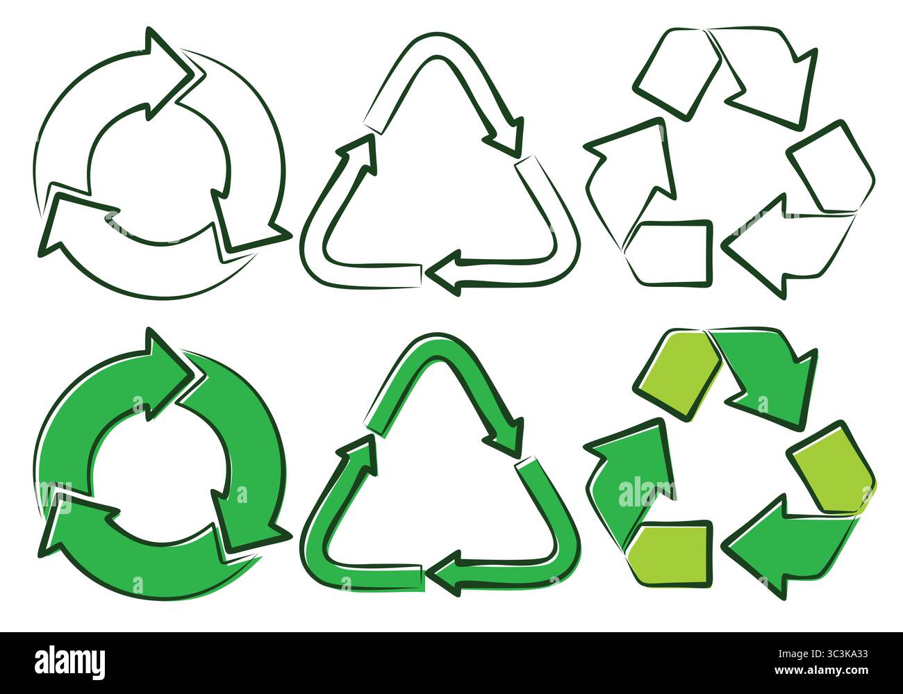 Signes verts de recyclage dans différentes options. Illustration de Vecteur