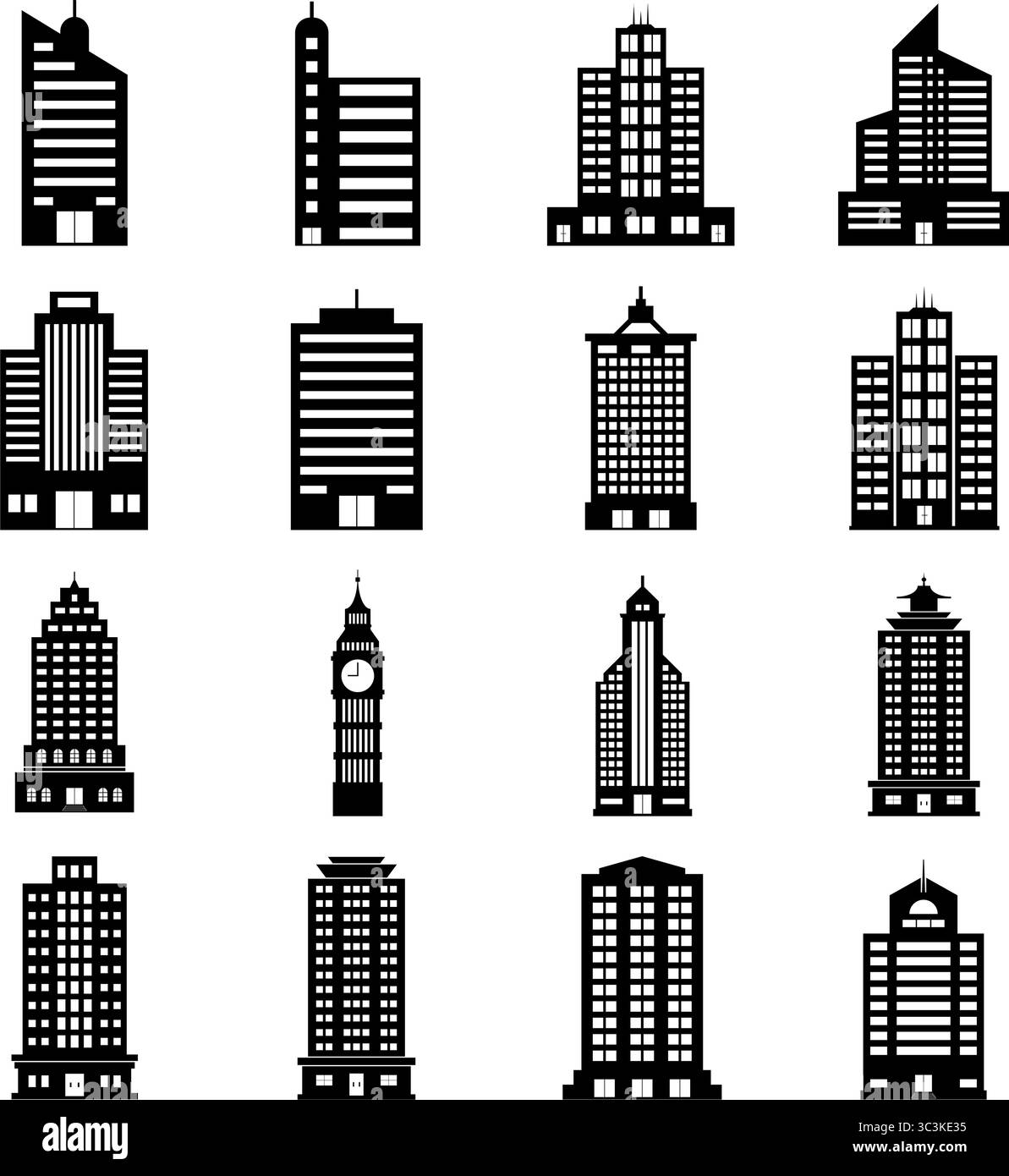 Ensemble de bâtiments vectoriels. noir et blanc Illustration de Vecteur