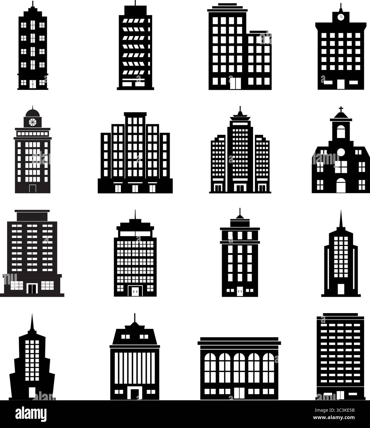 Ensemble de bâtiments vectoriels. noir et blanc Illustration de Vecteur