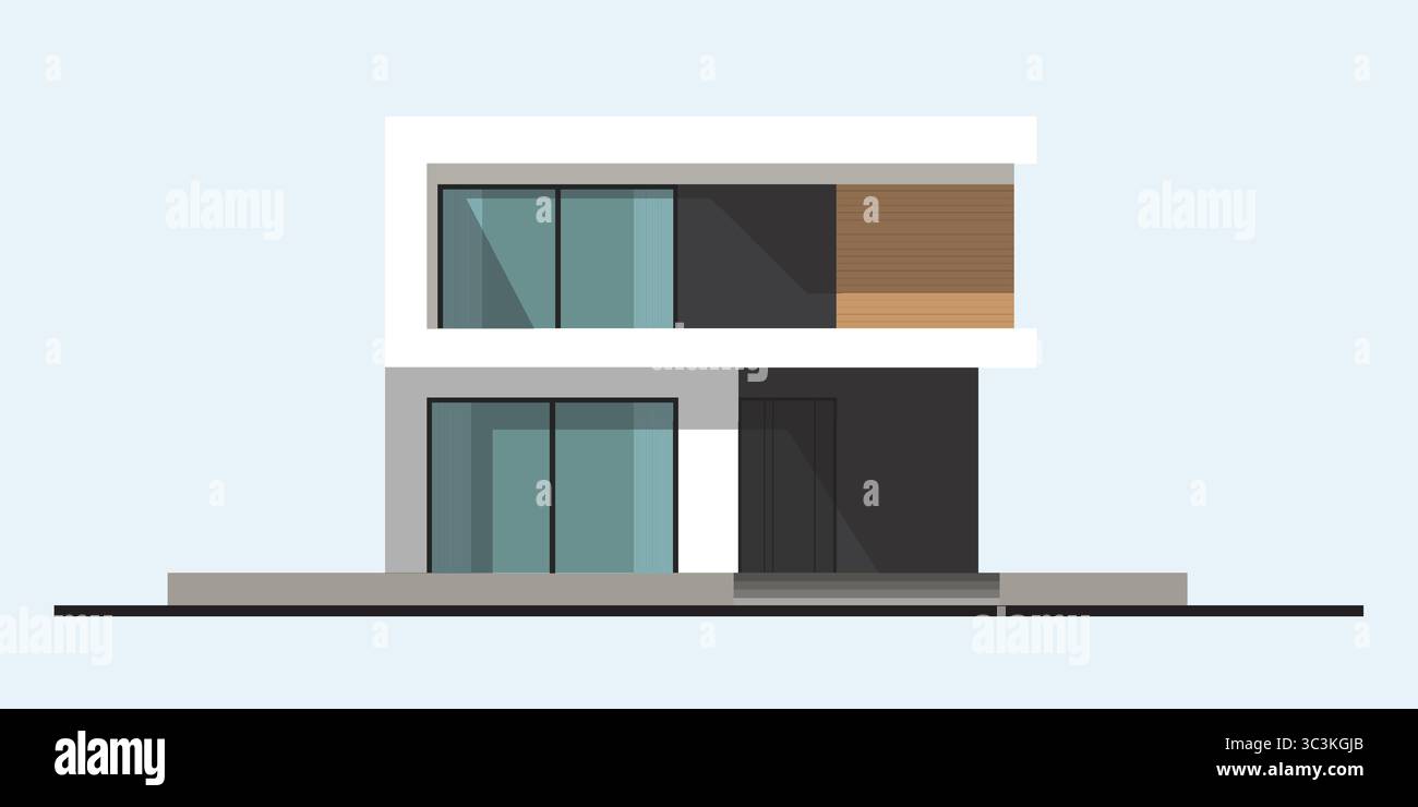 Illustration vecteur Maison de style moderne Design de maison unique, luxe simple, moderne, minimaliste, pratique, fenêtres pleines en verre, décorati horizontal en bois Illustration de Vecteur