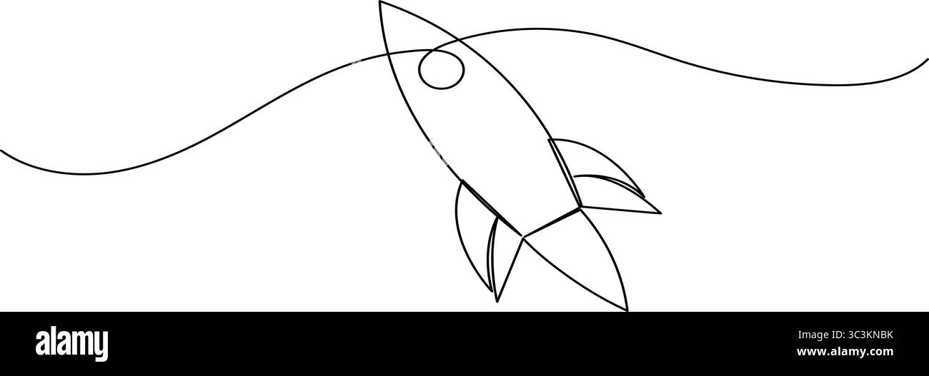 Icône de lancement de fusée dans un style minimaliste de ligne continue isolé sur fond blanc Illustration de Vecteur