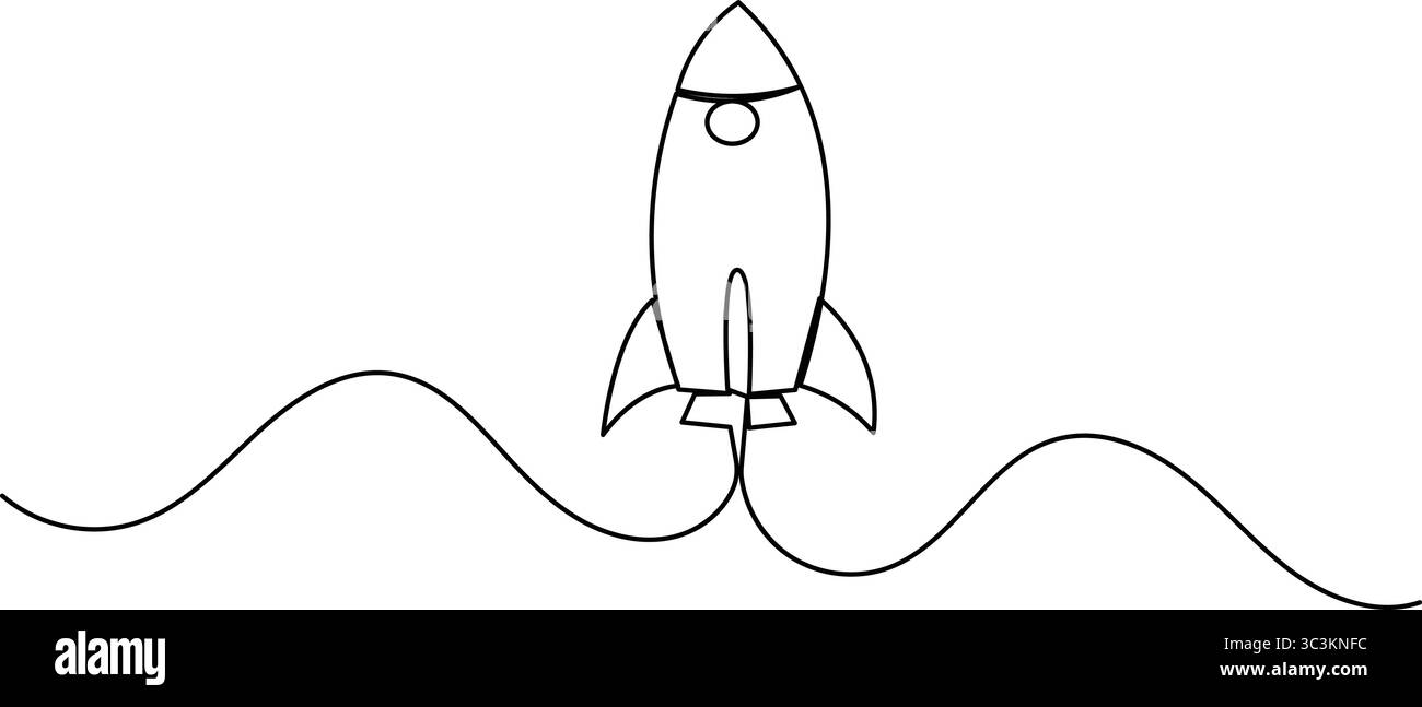 Icône de lancement de fusée dans un style minimaliste de ligne continue isolé sur fond blanc Illustration de Vecteur