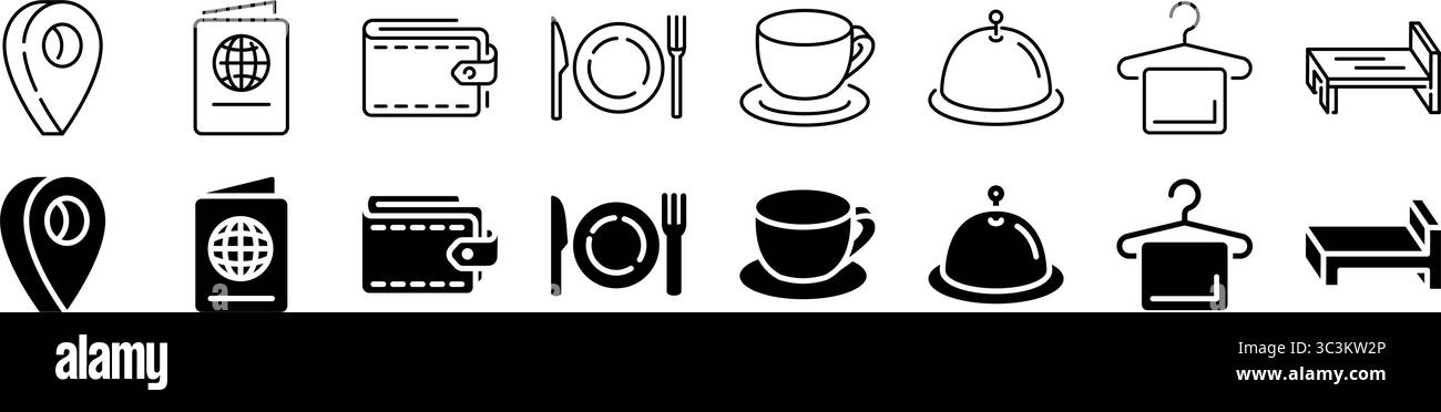 Ensemble d'icônes de service de voyage et d'accueil. Style linéaire et silhouette. Illustration de Vecteur