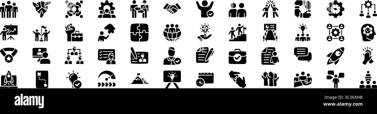 Ensemble d'icônes de travail d'équipe et de leadership. Style silhouette. Illustration de Vecteur