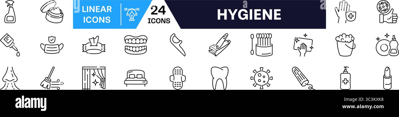 Icône hygiène définie. Style linéaire. Illustration de Vecteur