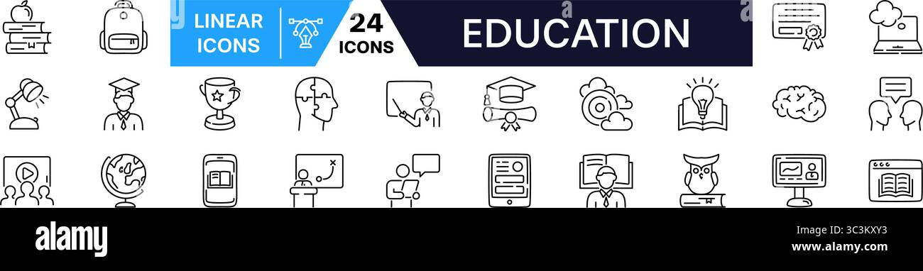 Jeu d'icônes éducation. Icône linéaire Science. Illustration de Vecteur