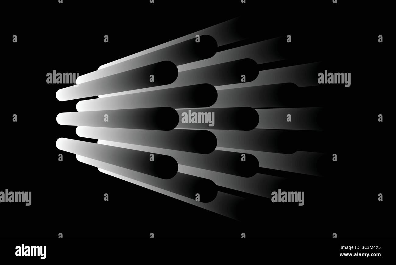 Abstrait gradient blanc 3D cylindres Ray Burst sur fond noir Illustration de Vecteur
