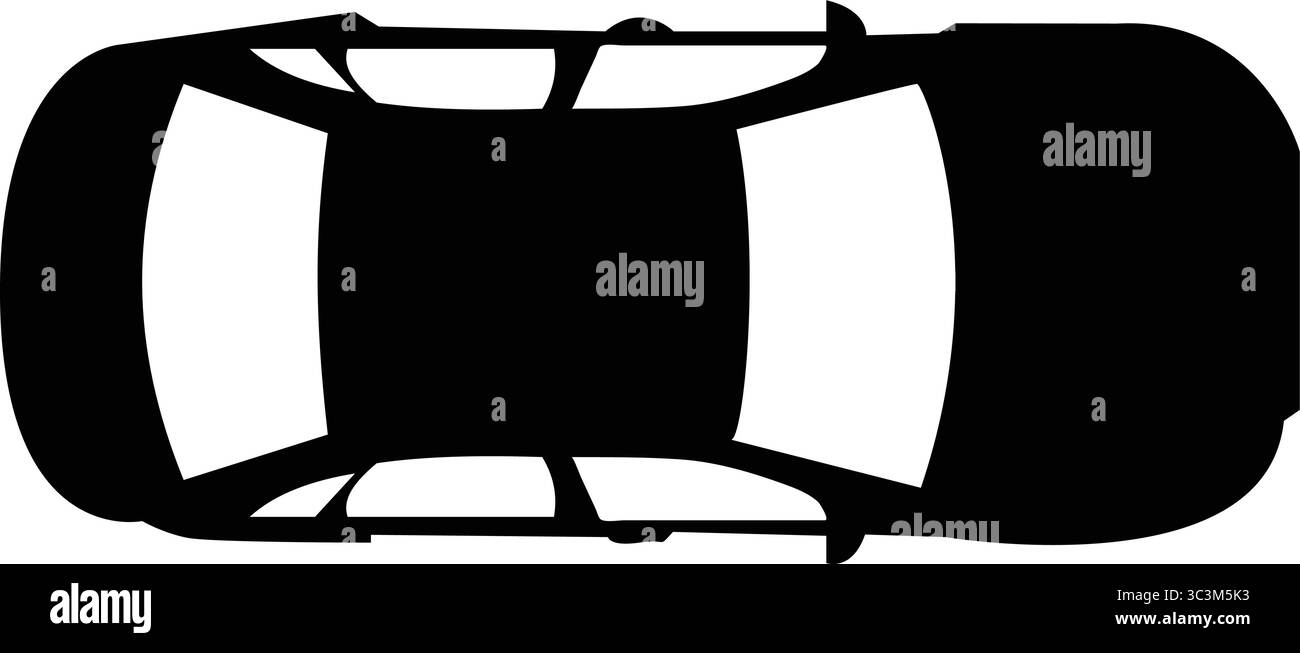Vue de haut en bas d'une voiture noire dans un style minimaliste sur fond blanc. Illustration de Vecteur