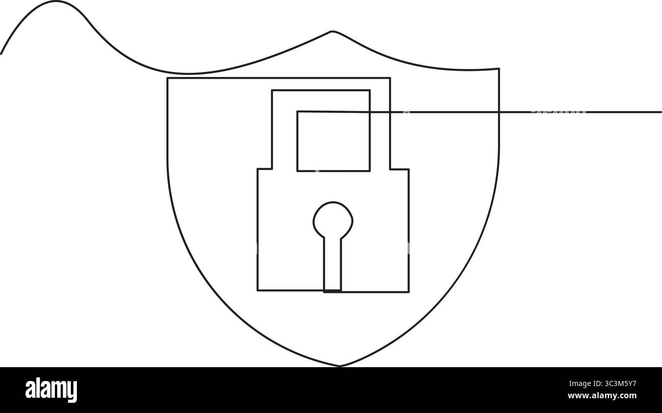 Icône de sécurité de protection de bouclier minimaliste d'une ligne continue pour la cybersécurité, Vector. Illustration de Vecteur
