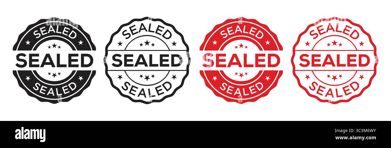 Vecteur de timbre rouge SCELLÉ. Badge de timbre SCELLÉ rond Vector Set en noir et rouge pour l'étiquetage et les documents Illustration de Vecteur
