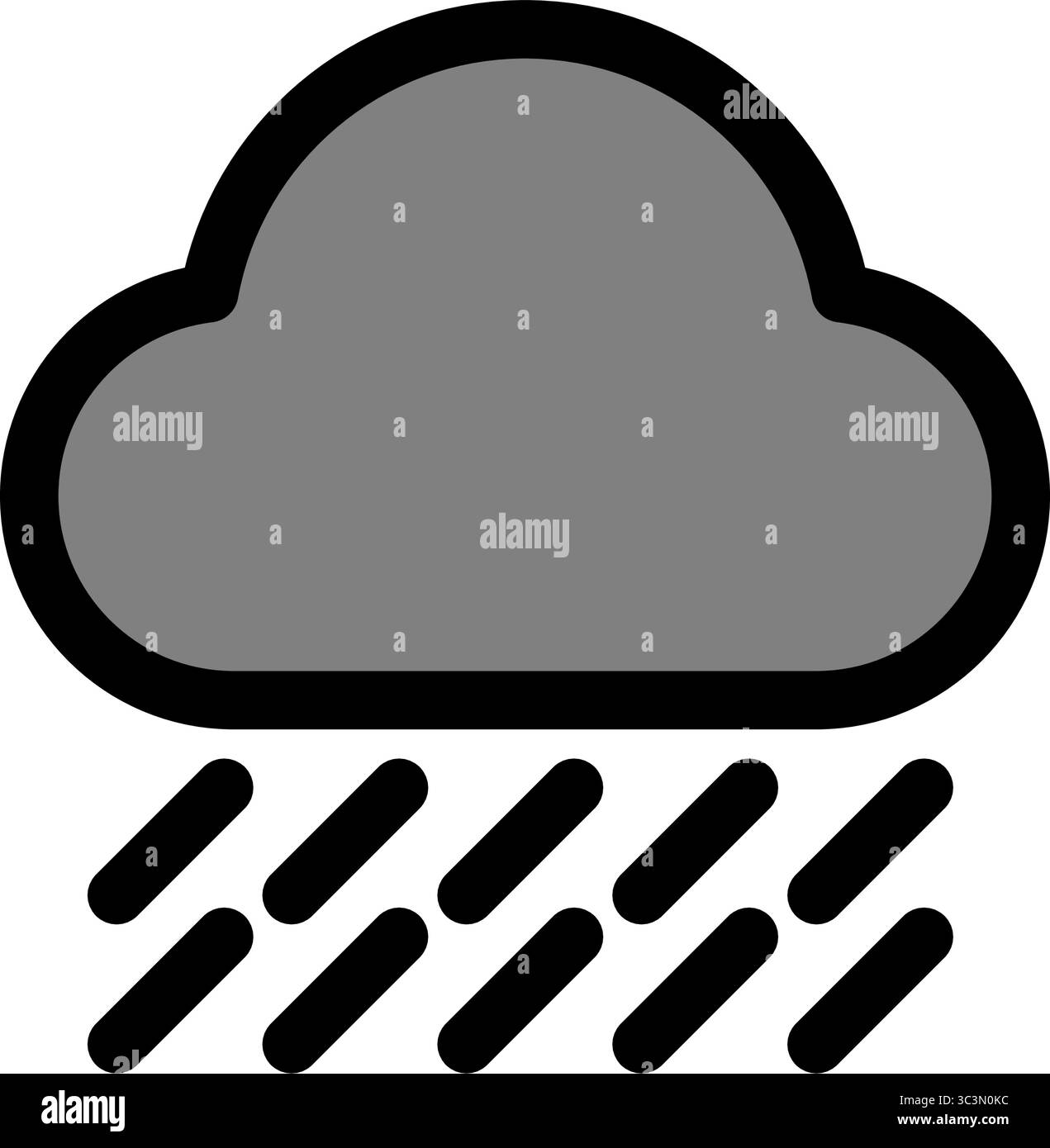 Une icône de nuage gris foncé avec contour noir affiche la pluie tombante, représentant les conditions météorologiques pluvieuses. Illustration de Vecteur
