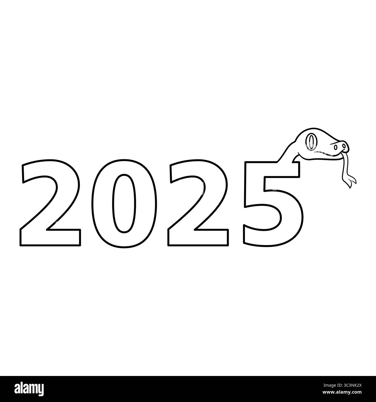2025 illustration vectorielle de contour de serpent. Cette conception vectorielle comporte le numéro 2025 écrit en gras, propres et lisses. Illustration de Vecteur