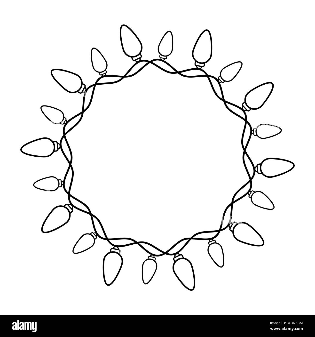 Illustration de contour de couronne lumineuse à ficelle festive. Cette illustration présente une couronne circulaire composée d'une chaîne de lumières décoratives de vacances. Illustration de Vecteur