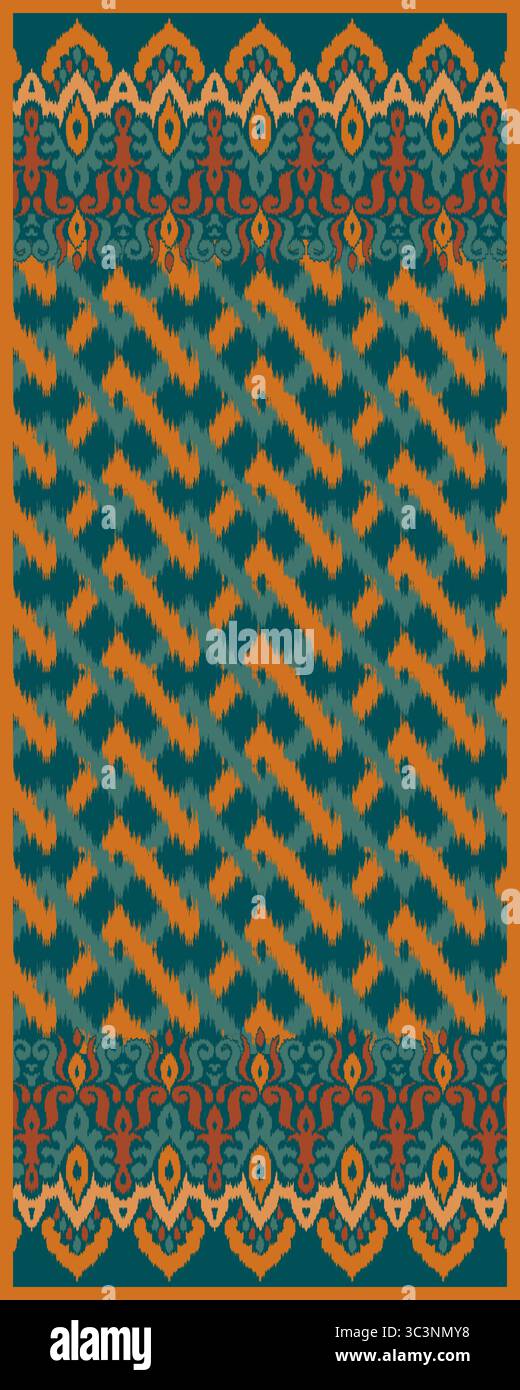 Un motif ikat orange et sarcelle crée un design vibrant Banque D'Images