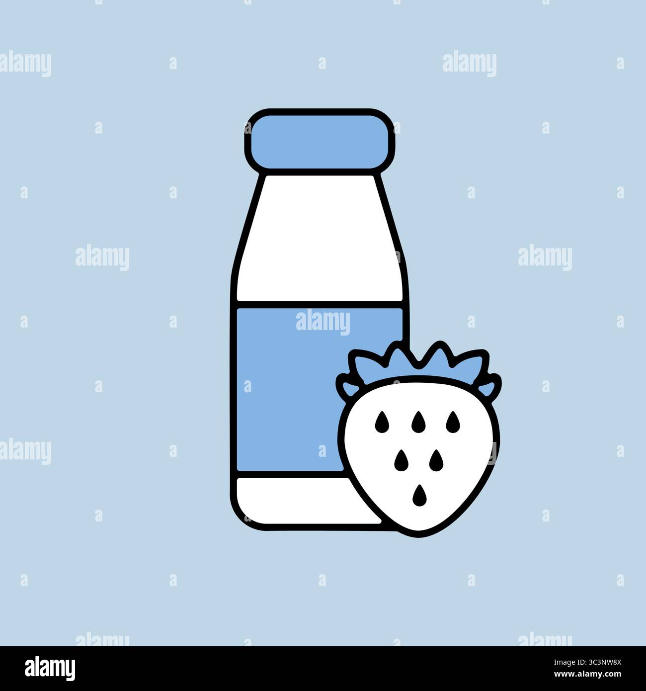 Bouteille de yaourt buvable avec icône vecteur fraise saveur. Enseigne de produits laitiers. Symbole graphique pour la conception de sites Web et d'applications de cuisine, logo, application, interface utilisateur Illustration de Vecteur