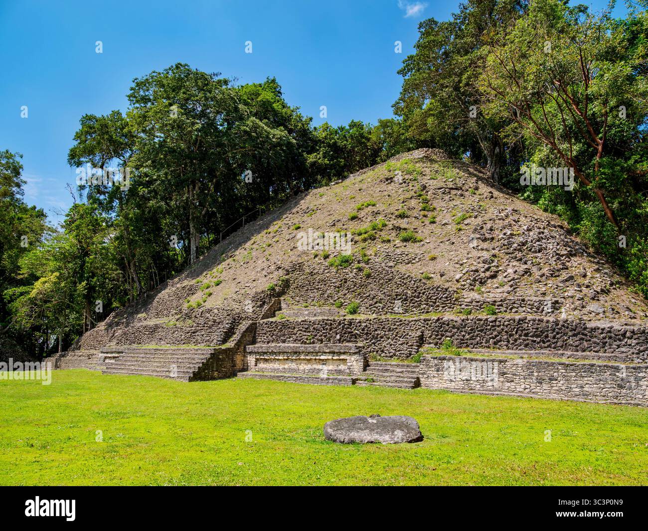 Ruines mayas sur la Plaza A, site archéologique de Caracol, district de Cayo, Belize Banque D'Images