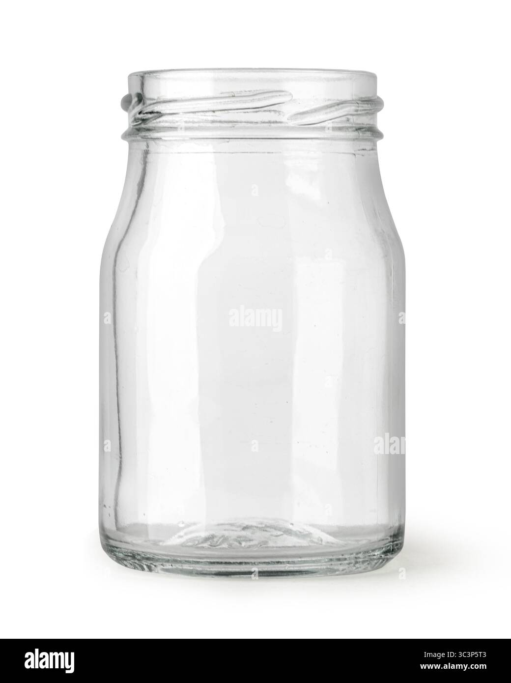 Pot en verre vide ouvert transparent pour la mise en conserve et la conservation des aliments, isolé sur un fond blanc Banque D'Images