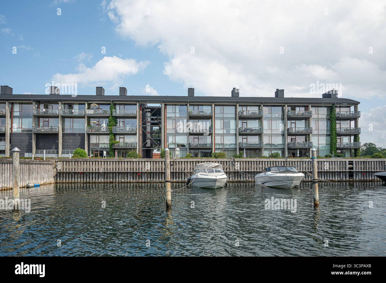 Logement moderne de luxe au design nordique avec balcons ouverts dans le port de Copenhague, 17 juillet 2025 Banque D'Images