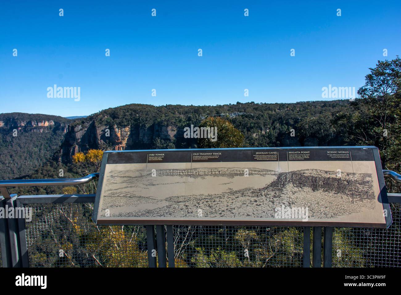 Malaita point et Scenic World of Blue Mountains National Park (pré-feu de brousse), vue depuis Echo point Lookout Banque D'Images