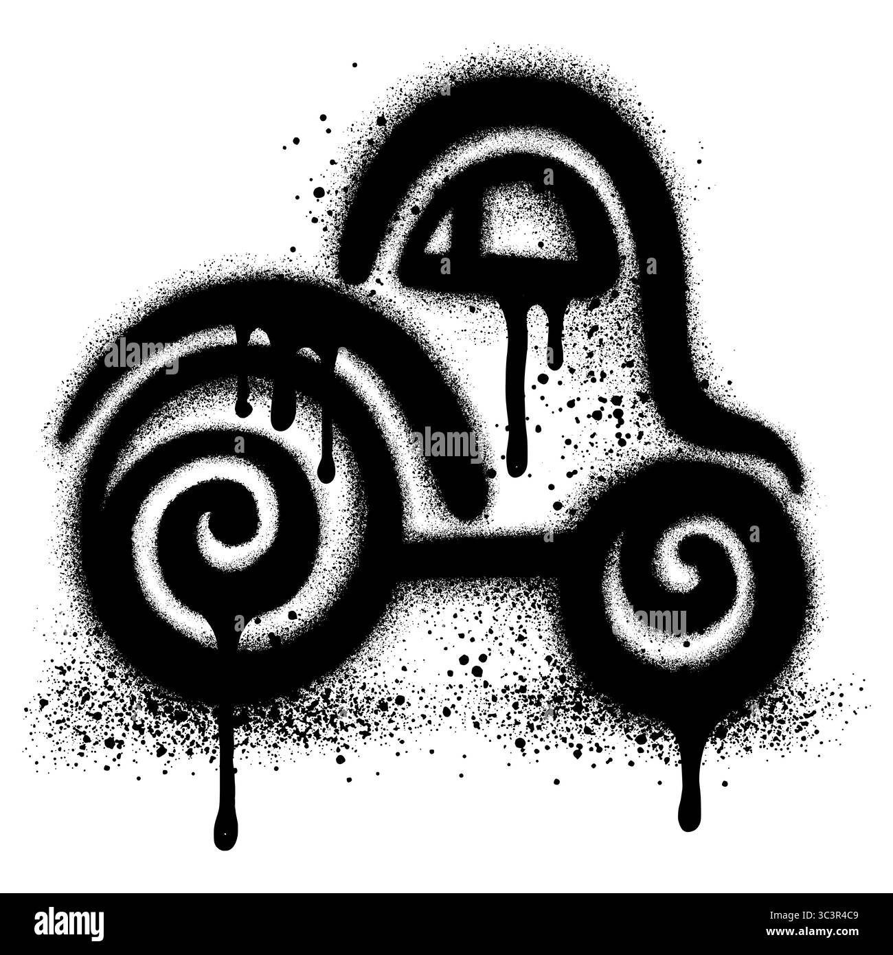 Graffiti de voiture avec peinture noire en aérosol. art de forme de véhicule noir et blanc avec un style unique. Illustration de Vecteur