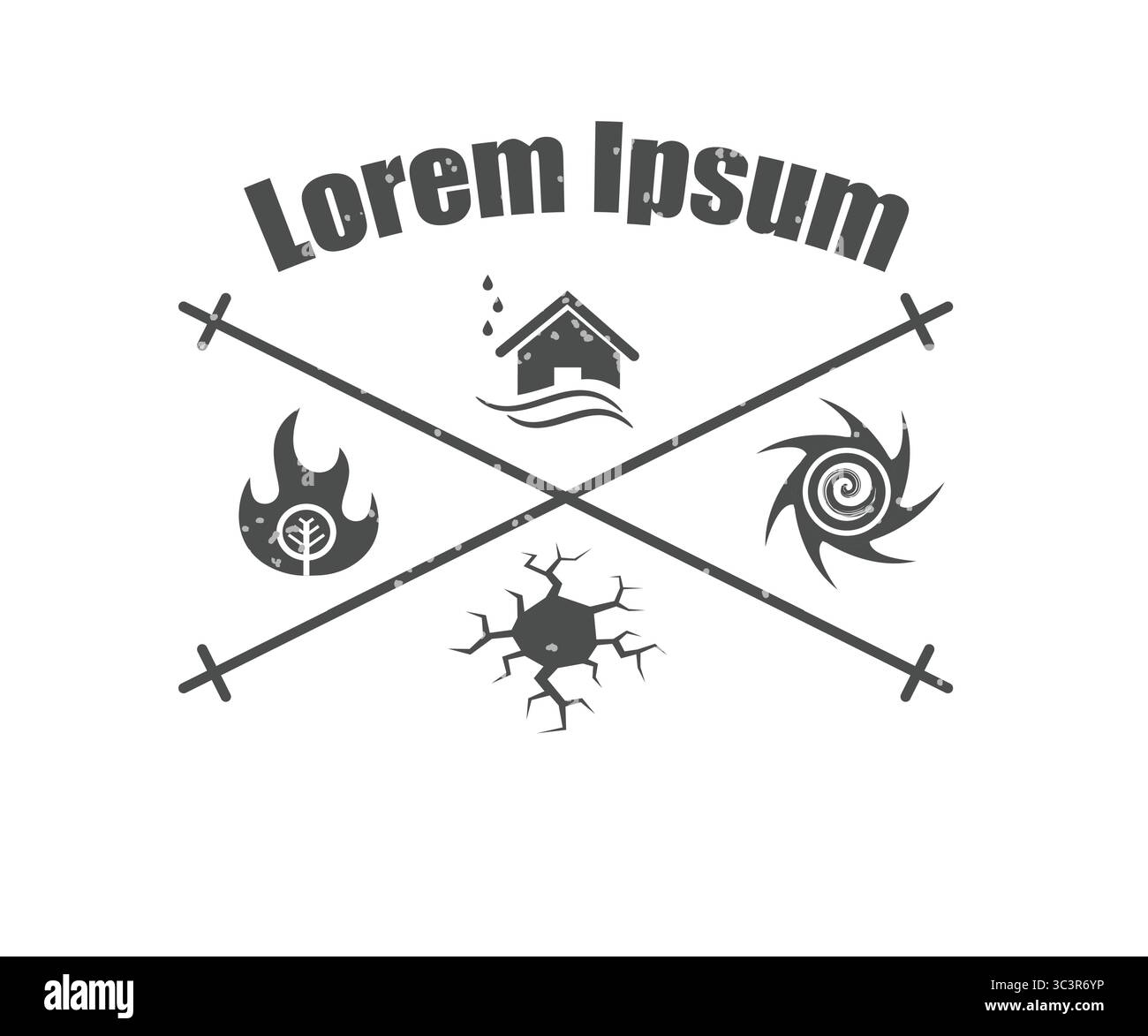 Illustration vectorielle de logo basée sur l'icône de gestion des catastrophes naturelles avec texte factice et fond blanc, pour ONG ou organisation non gouvernementale Illustration de Vecteur