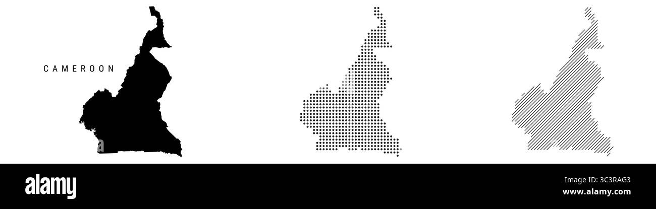 Cameroun carte détaillée de silhouette, motif pointillé et motif de lignes parallèles inclinées. Carte stylisée texturée camerounaise. illustration isolée sur blanc Banque D'Images