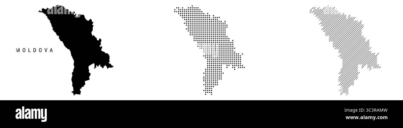 Moldavie carte de silhouette détaillée, motif en pointillés et motif de lignes parallèles inclinées. Carte texturée moldave stylisée. illustration isolée sur blanc. Banque D'Images