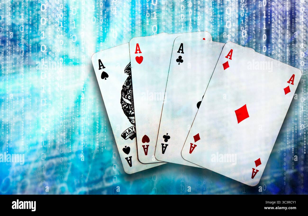 quatre as jouant des cartes et de la technologie de fond, le concept de poker en ligne Banque D'Images