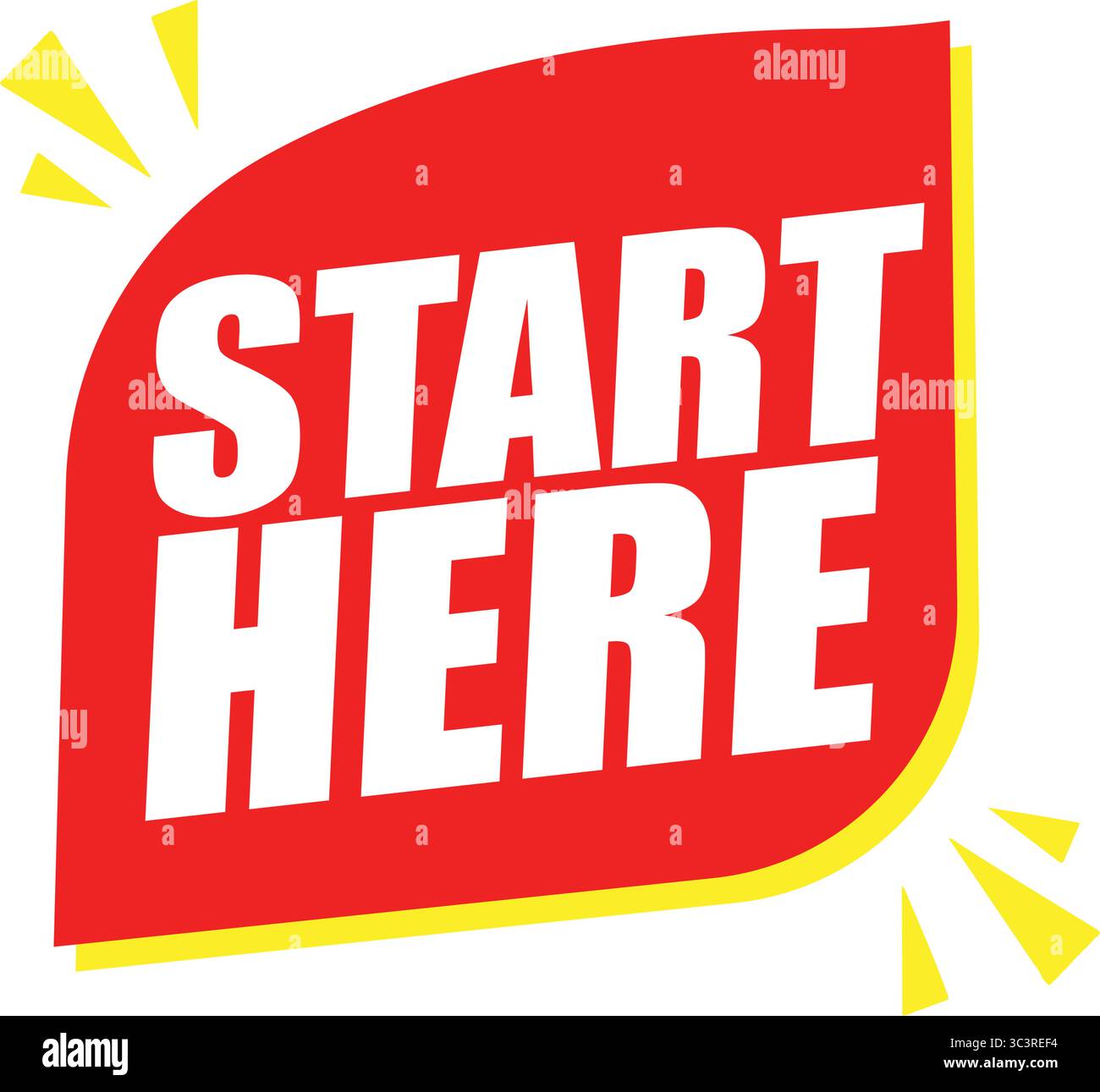Commencez ici étiquette autocollant – étiquette vectorielle pour le guidage, la navigation et la conception d'appel à l'action dans l'interface utilisateur, la signalisation et le marketing Illustration de Vecteur